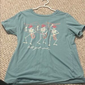 Teal Graphic T-Shirt with Skeleton Design